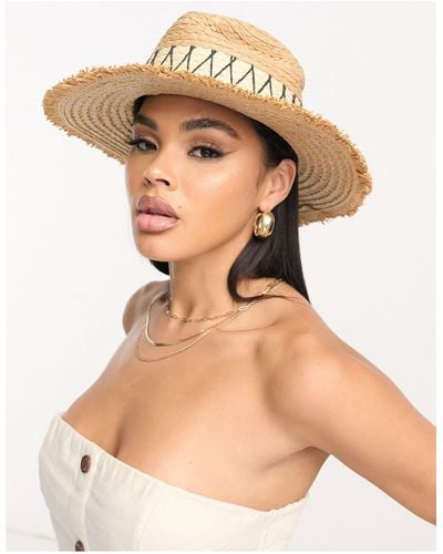 South Beach Fedora Hat With Frayed Edge - Natural