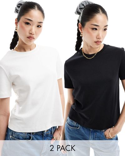 Bershka Confezione da 2 t-shirt oversize nera e bianca - Nero