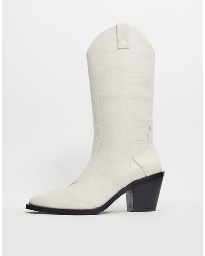 Stradivarius Knee High Western Boots - White