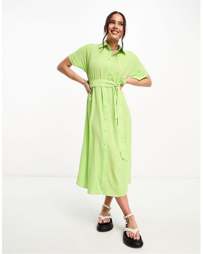 Monki Tie Waist Midi Shirt Dress - Green