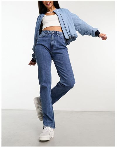 WÅVEN Ida - jeans slim a vita alta con spacco lavaggio indaco - Blu