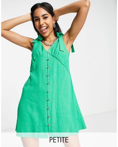 Topshop Unique Button Through Flippy Mini Dress - Green