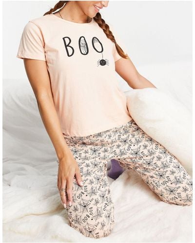 Brave Soul Halloween Boo Spider Pyjamas - Pink