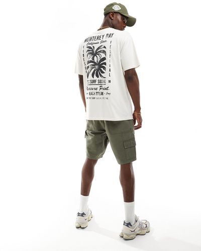 Only & Sons T-shirt comoda beige con stampa sul retro di pianta di palma - Neutro