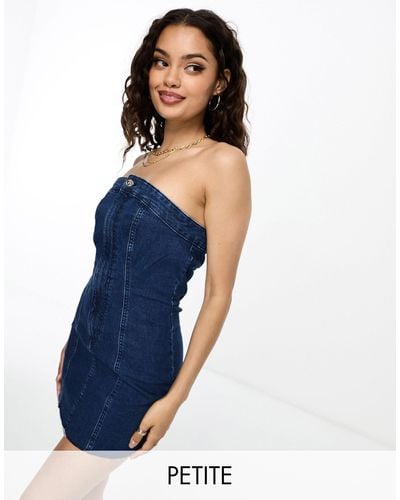 Only Petite Strapless Corset Denim Mini Dress - Blue