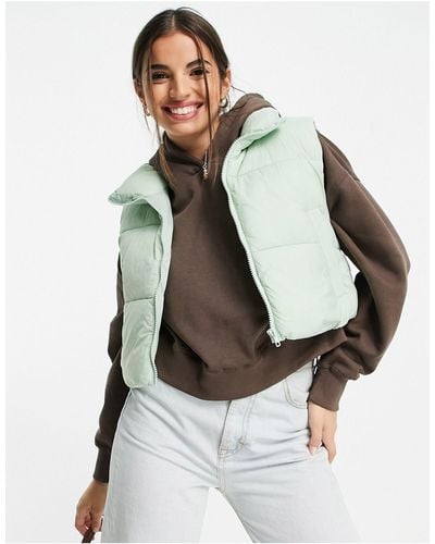 Pull&Bear Cropped Padded Gilet - Green
