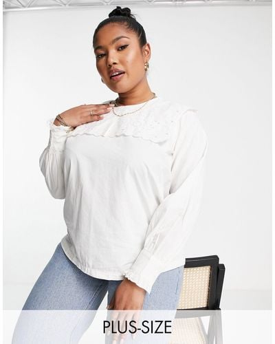 ONLY Only Cuve Oversized Broderie Collar Blouse - White