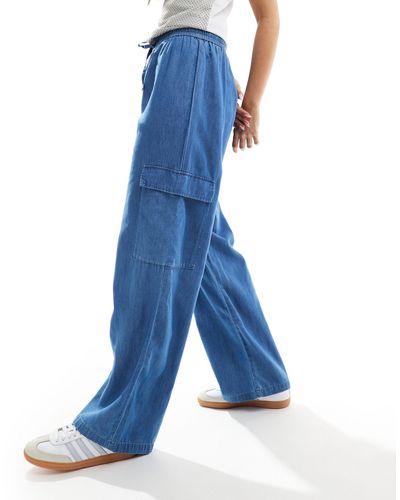 ONLY Pantalon cargo ample en jean - moyen - Bleu