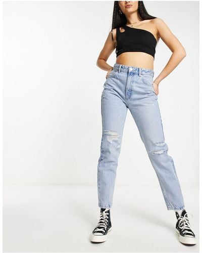 Pull&Bear Ripped Mom Jeans - Blue