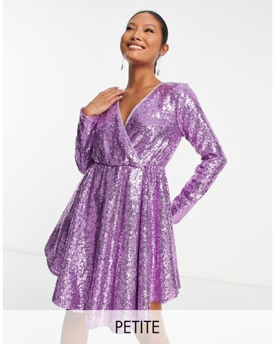 Collective The Label Exclusive Sequin Wrap Mini Dress - Purple