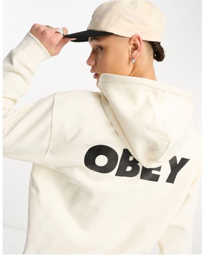 Obey Hoodie Met Dikgedrukt Logo - Naturel