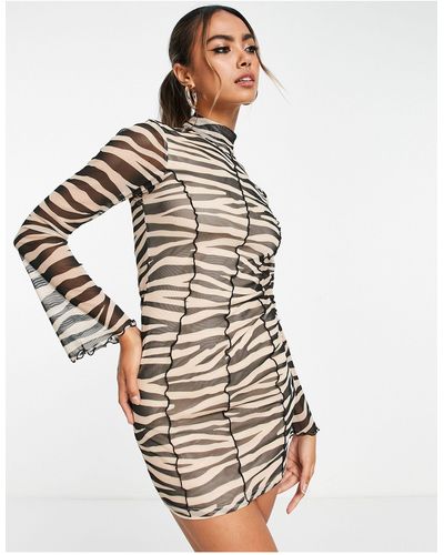 Miss Selfridge – netzstoff-minikleid mit zebramuster und wellennaht - Mettallic