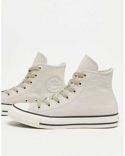 Converse Chuck Taylor All Star Leather Hi Sneakers With Faux Fur Lining - Natural