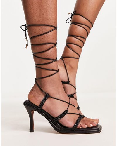 ASOS Halls Plaited Strappy Mid Heeled Sandals - Brown