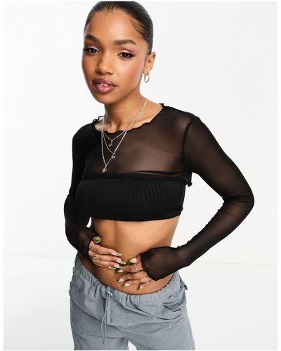 Monki Mesh Super Cropped Bolero Top - Black