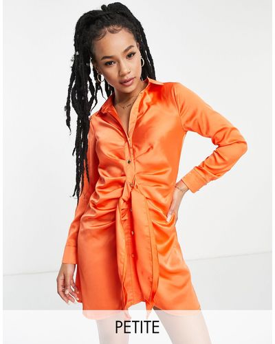 New Look Tie Front Satin Dress - Orange