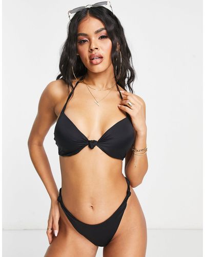 ASOS Mix And Match Underwired Moulded Knot Front Halter Bikini Top - Black