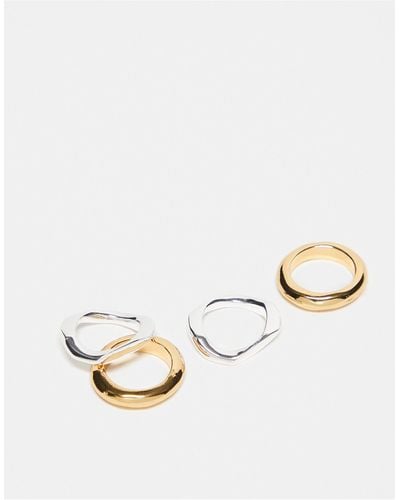 TOPSHOP Rory Pack Of 4 Mixed Molten Rings - White