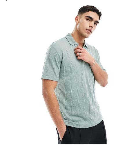 Brave Soul Textured Knit Trophy Neck Polo - Blue