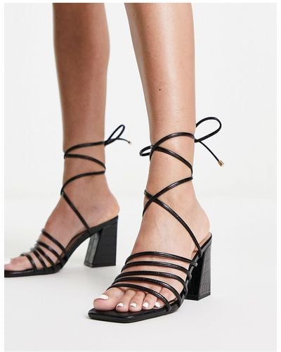 New Look metal detail block heeled sandals in black | ASOS | Sandals heels,  Block heels sandal, Block heels