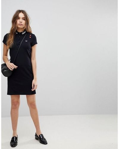Fred Perry Amy Winehouse Foundation Polo Dress With Heart Embroidery - Black
