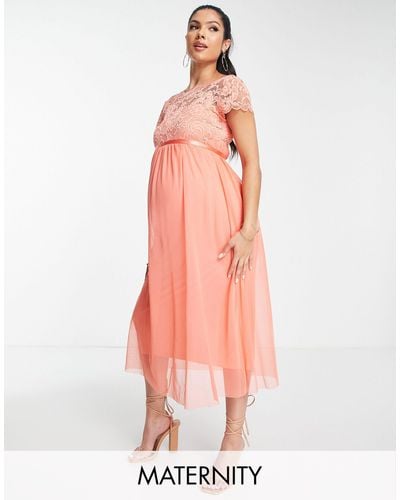 Mama.licious Mamalicious Maternity Lace Detail Midi Dress - Pink