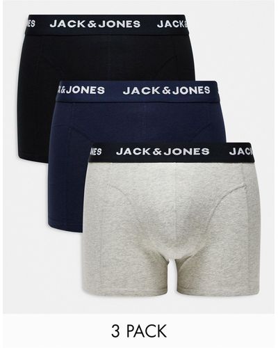 Jack & Jones Confezione da 3 paia di boxer aderenti grigi multicolore con fascia - Blu