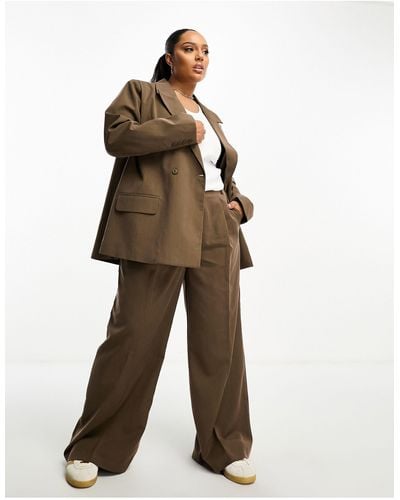 Brave Soul Plus Suit Trousers Co Ord - Brown