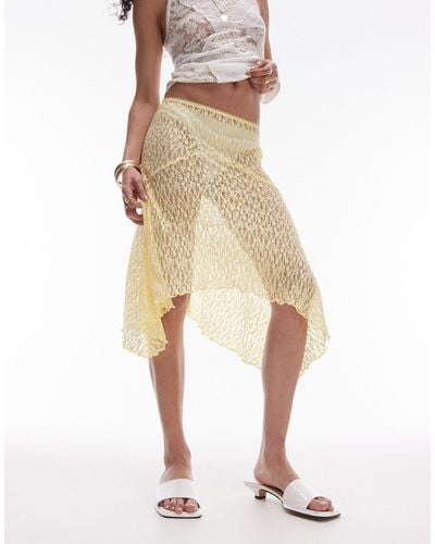 TOPSHOP Jersey Hanky Hem 90s Length Lace Skirt - Natural