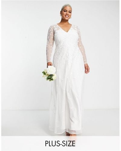 ASOS Asos Design Curve Holly Embroidered V Neck Wedding Dress-white