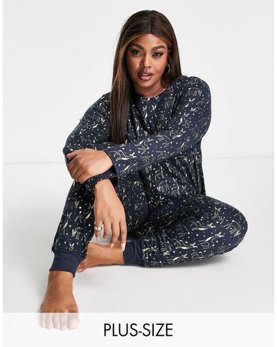 Chelsea Peers Plus - Kerstmis - Pyjamaset Met Rendierprint Van Folie - Blauw