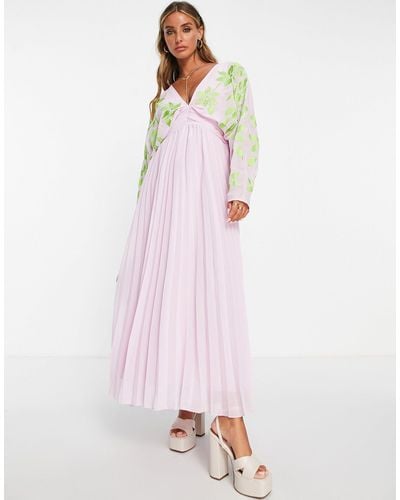 ASOS Batwing Pleated Maxi Dress - Pink