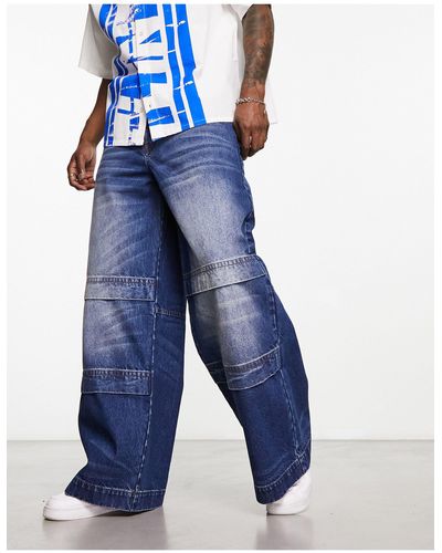ASOS – jeans mit sehr weitem bein und waschung im stil der 2000er - Blau