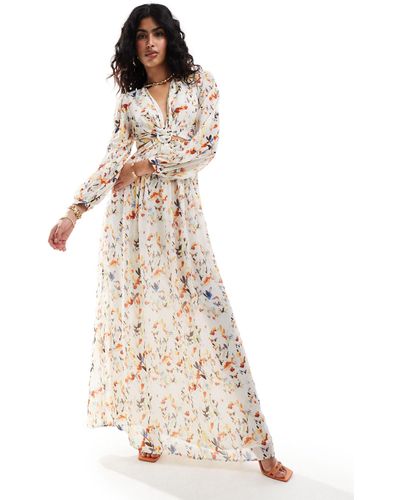 Style Cheat Robe longue à imprimé fleurs avec découpes - Blanc