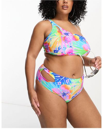 Simply Be Asymmetric Cut Out Bikini Bottoms - Multicolour