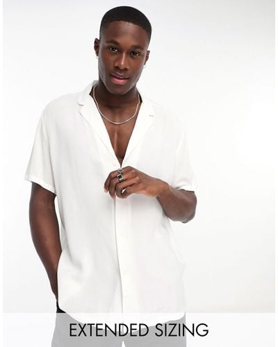 ASOS Relaxed Fit Viscose Shirt With Low Revere Collar - White