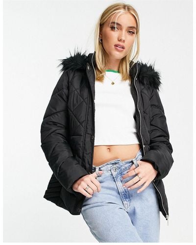 Lipsy Belted Faux Fur Hood Puffer Jacket - Black