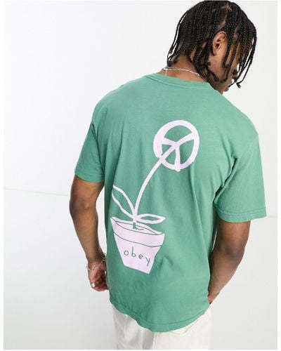 Obey Peace Flower Backprint T-shirt - Green
