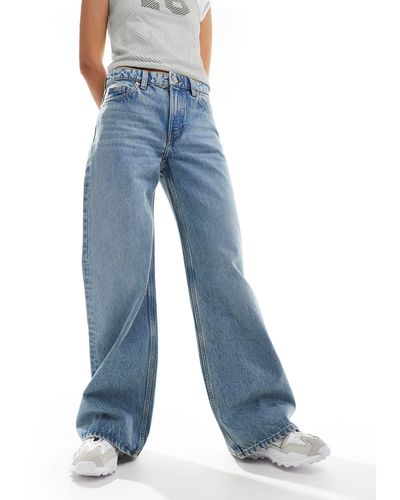 Monki Paz Mid Waist Loose Wide Leg Jeans - Blue