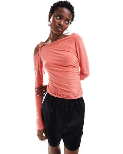 Collusion Long Sleeve Top With Gathered Side And Tie Shoulder