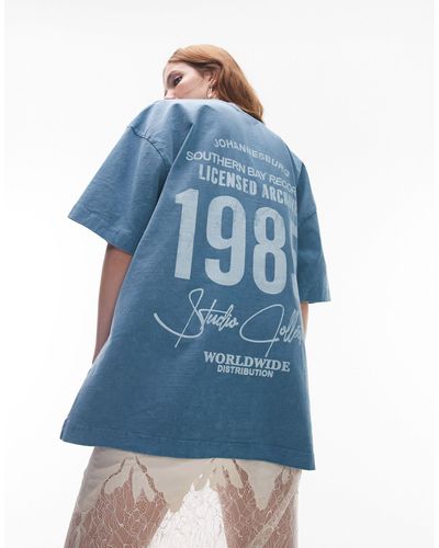 TOPSHOP Oversized T-shirt Met 'johannesburg'-print - Blauw