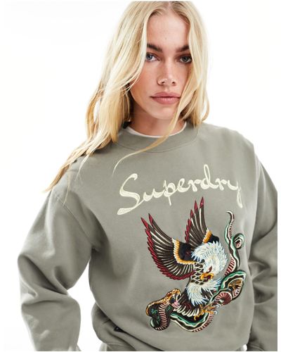 Superdry Suika Embroidered Loose Sweat Shirt - Grey