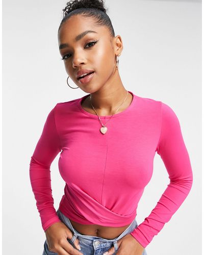 Stradivarius Cropped Long Sleeve T-shirt With Knot Detail - Pink