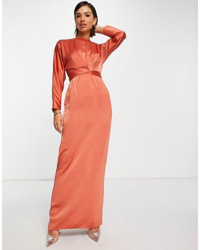 ASOS Satin Maxi Dress With Batwing Sleeve And Wrap Waist - Multicolor