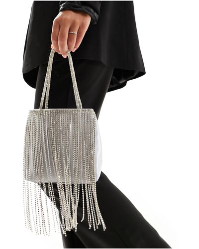 ASOS Diamante Fringe Clutch Bag With Top Handle - Black
