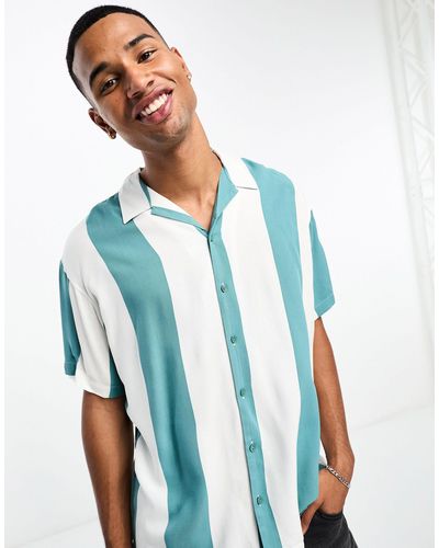 Jack & Jones Originals - chemise oversize rayée avec col à revers - vert - Bleu