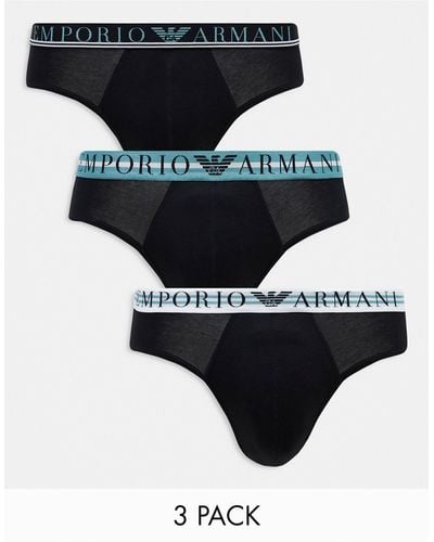 Emporio Armani Bodywear 3 Pack Brief With Colorful Waistbands - Black