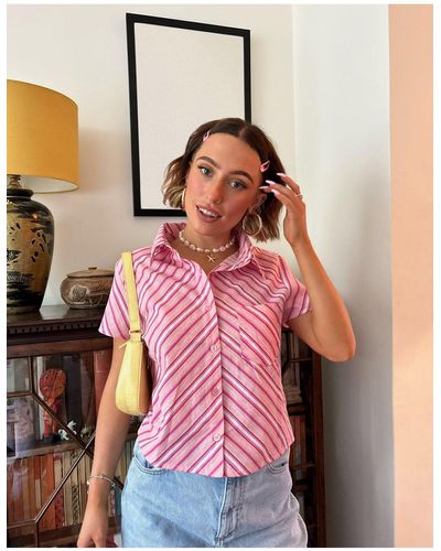 Daisy Street X Chloe Davie Y2k Fitted Crop Shirt - Pink