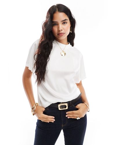 ASOS Satin T Shirt With Ribbed Neckline - White