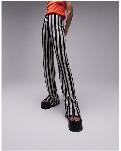TOPSHOP Pantalon plissé ample à rayures - monochrome - Noir